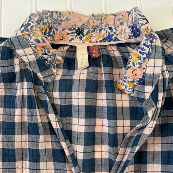 Pilcro Anthropologie Plaid Buttondown Shirt (Size M) Tavi Floral Ruffle Collar - Picture 11 of 13